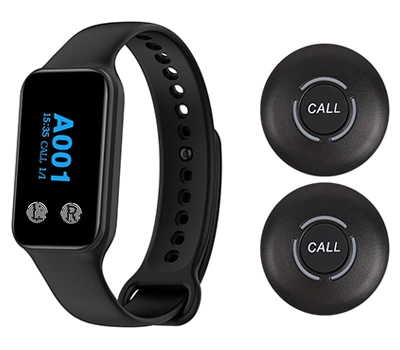 Sistema de aviso móvil para camareros (Reloj Receptor + Pulsador de Doble Función)